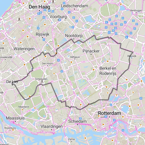 Map miniature of "The Road to Burgersdijk" cycling inspiration in Zuid-Holland, Netherlands. Generated by Tarmacs.app cycling route planner