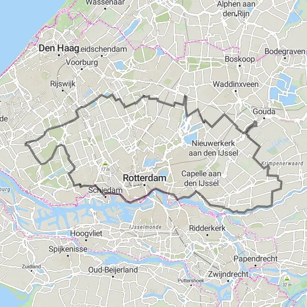 Map miniature of "The Ultimate Zuid-Holland Road Challenge" cycling inspiration in Zuid-Holland, Netherlands. Generated by Tarmacs.app cycling route planner