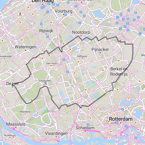 Miniatuurkaart van de fietsinspiratie "Mooie Road Cycling Route vanuit De Lier" in Zuid-Holland, Netherlands. Gemaakt door de Tarmacs.app fietsrouteplanner