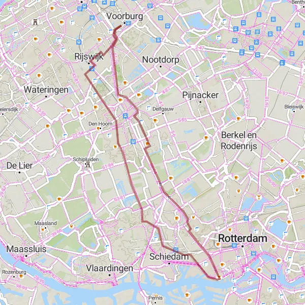 Map miniature of "De Zweth and Abtswoude Gravel Loop" cycling inspiration in Zuid-Holland, Netherlands. Generated by Tarmacs.app cycling route planner