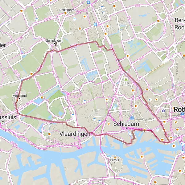 Map miniature of "Gravel Exploration" cycling inspiration in Zuid-Holland, Netherlands. Generated by Tarmacs.app cycling route planner