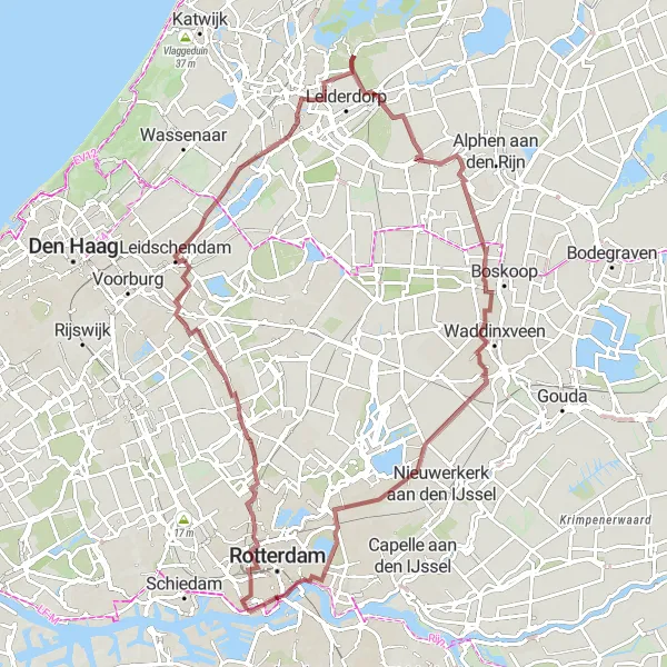 Map miniature of "Discovering Gravel Roads to Euromast" cycling inspiration in Zuid-Holland, Netherlands. Generated by Tarmacs.app cycling route planner