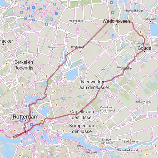 Map miniature of "Scenic Gravel Loop" cycling inspiration in Zuid-Holland, Netherlands. Generated by Tarmacs.app cycling route planner