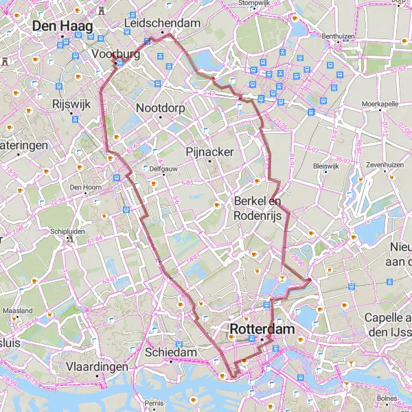 Miniatuurkaart van de fietsinspiratie "Gravelavontuur van De Zweth tot Markthal" in Zuid-Holland, Netherlands. Gemaakt door de Tarmacs.app fietsrouteplanner