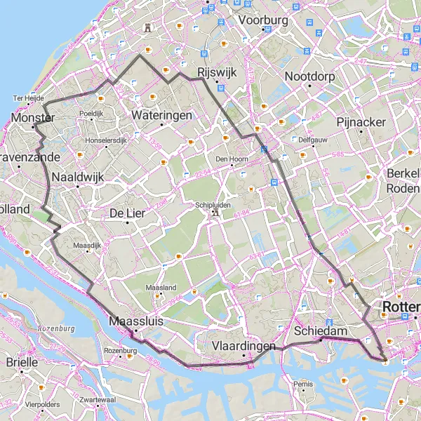 Map miniature of "Delfshaven Loop" cycling inspiration in Zuid-Holland, Netherlands. Generated by Tarmacs.app cycling route planner