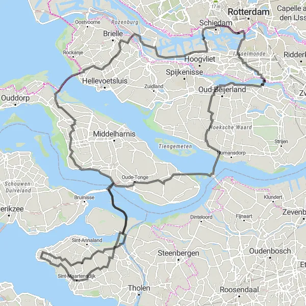 Miniatuurkaart van de fietsinspiratie "Polderlandschap en Kust Roadtrip" in Zuid-Holland, Netherlands. Gemaakt door de Tarmacs.app fietsrouteplanner
