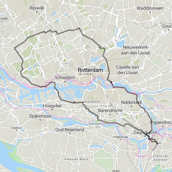 Map miniature of "Between Rivers and Churches" cycling inspiration in Zuid-Holland, Netherlands. Generated by Tarmacs.app cycling route planner