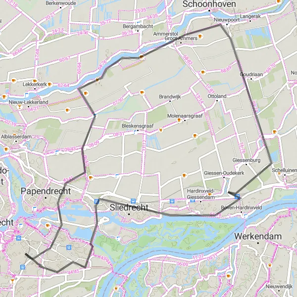 Map miniature of "Along the River Merwede" cycling inspiration in Zuid-Holland, Netherlands. Generated by Tarmacs.app cycling route planner