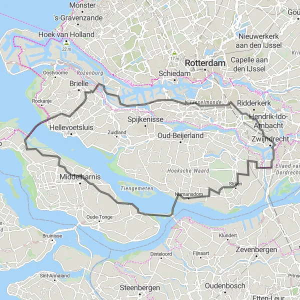 Miniatuurkaart van de fietsinspiratie "Historische windmolens en pittoreske dorpen" in Zuid-Holland, Netherlands. Gemaakt door de Tarmacs.app fietsrouteplanner