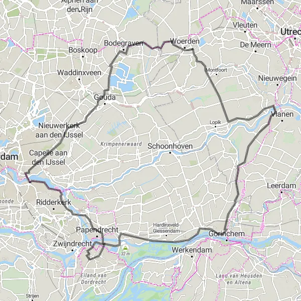 Miniatuurkaart van de fietsinspiratie "Historische route langs de rivieren" in Zuid-Holland, Netherlands. Gemaakt door de Tarmacs.app fietsrouteplanner