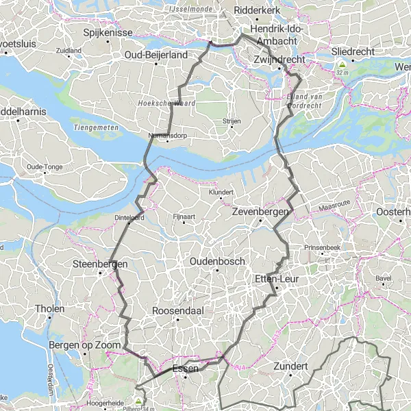 Miniatuurkaart van de fietsinspiratie "Avontuurlijke rit naar Etten-Leur en Zwijndrecht" in Zuid-Holland, Netherlands. Gemaakt door de Tarmacs.app fietsrouteplanner