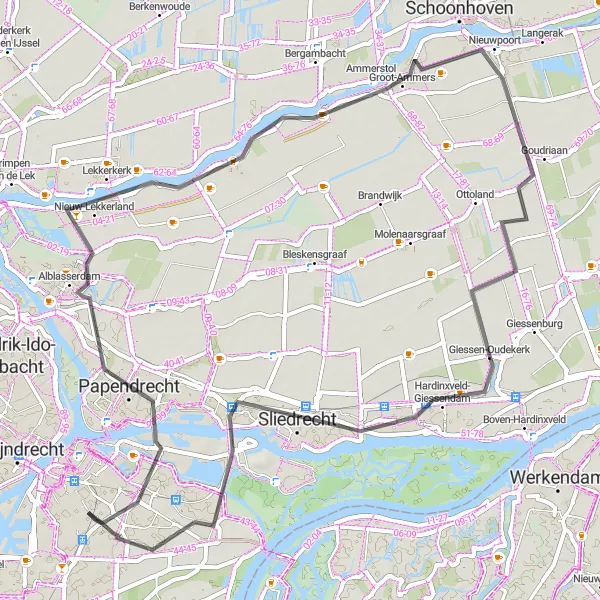 Miniatuurkaart van de fietsinspiratie "Alblasserwaardse polders langs de rivier" in Zuid-Holland, Netherlands. Gemaakt door de Tarmacs.app fietsrouteplanner