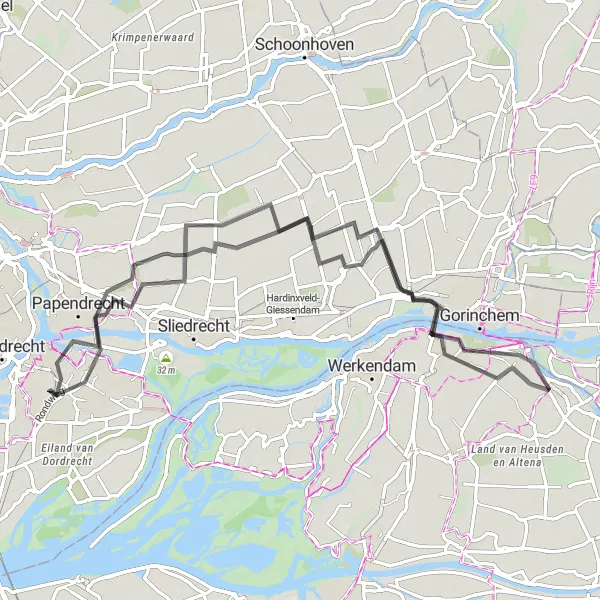 Map miniature of "Dordrecht and Giessenburg Cycling Route" cycling inspiration in Zuid-Holland, Netherlands. Generated by Tarmacs.app cycling route planner