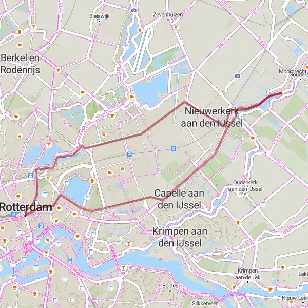 Map miniature of "Feijenoord - Observatorium Nieuw-Terbregge - Nieuwerkerk aan den IJssel - 's-Gravenweg - Hofpleinfontein" cycling inspiration in Zuid-Holland, Netherlands. Generated by Tarmacs.app cycling route planner