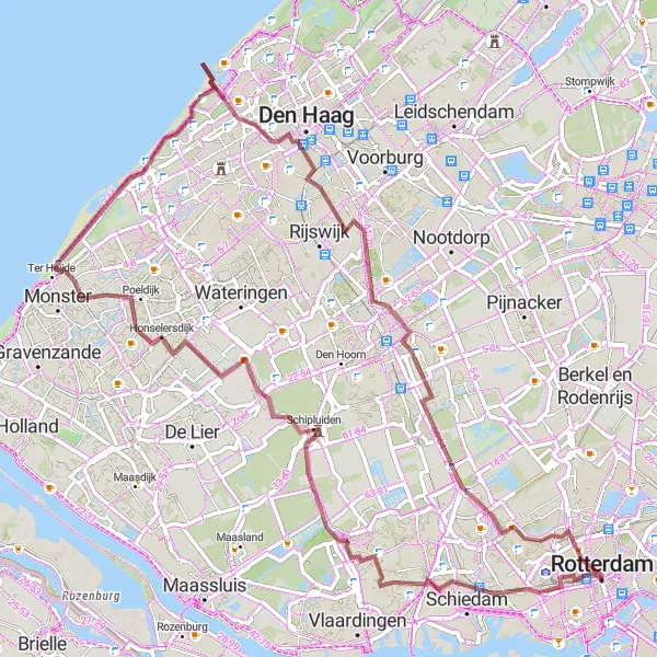 Map miniature of "The Gravel Adventure" cycling inspiration in Zuid-Holland, Netherlands. Generated by Tarmacs.app cycling route planner