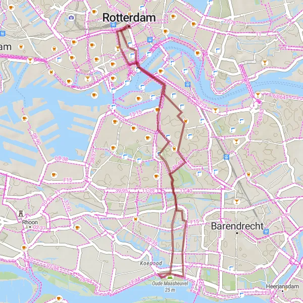 Map miniature of "Feijenoord - Rotterdam - Oude Maasheuvel - Bruggenhoofd 1e Willemsbrug - Hofpleinfontein" cycling inspiration in Zuid-Holland, Netherlands. Generated by Tarmacs.app cycling route planner