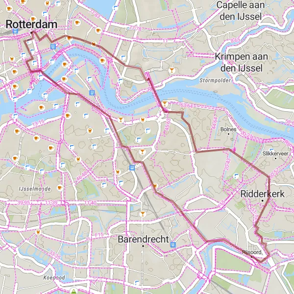 Map miniature of "Feijenoord - Rotterdam - Rijsoord - Piekstraat" cycling inspiration in Zuid-Holland, Netherlands. Generated by Tarmacs.app cycling route planner