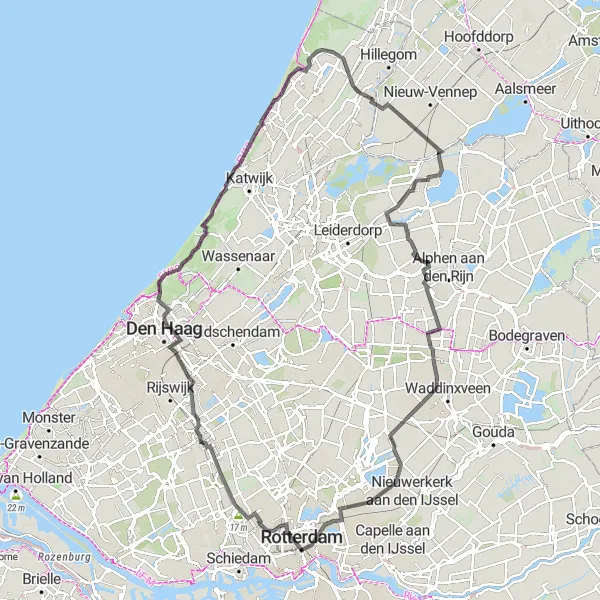 Map miniature of "Centrum to Noordwijk aan Zee" cycling inspiration in Zuid-Holland, Netherlands. Generated by Tarmacs.app cycling route planner