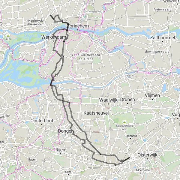 Map miniature of "Historical Routes near Giessenburg" cycling inspiration in Zuid-Holland, Netherlands. Generated by Tarmacs.app cycling route planner