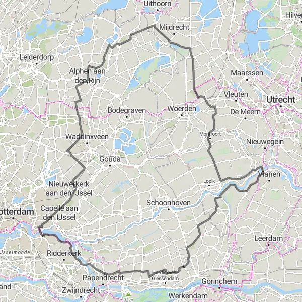 Map miniature of "Exploring the Countryside: Giessenburg to Ameide" cycling inspiration in Zuid-Holland, Netherlands. Generated by Tarmacs.app cycling route planner