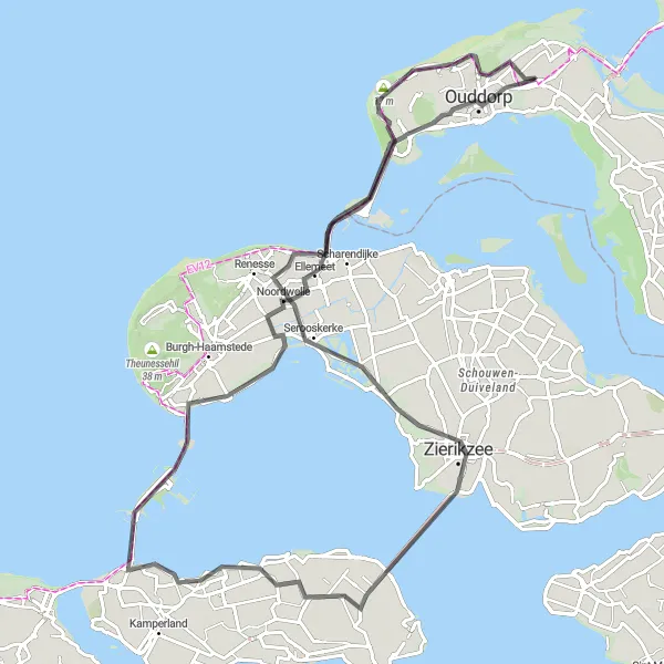 Miniatuurkaart van de fietsinspiratie "Rondrit Goedereede naar Slot Moermond en Ouddorp" in Zuid-Holland, Netherlands. Gemaakt door de Tarmacs.app fietsrouteplanner