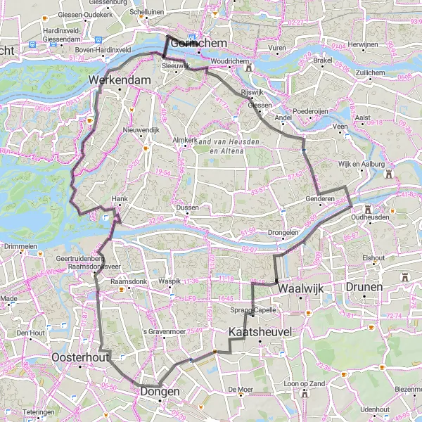 Map miniature of "Gorinchem Explorer" cycling inspiration in Zuid-Holland, Netherlands. Generated by Tarmacs.app cycling route planner