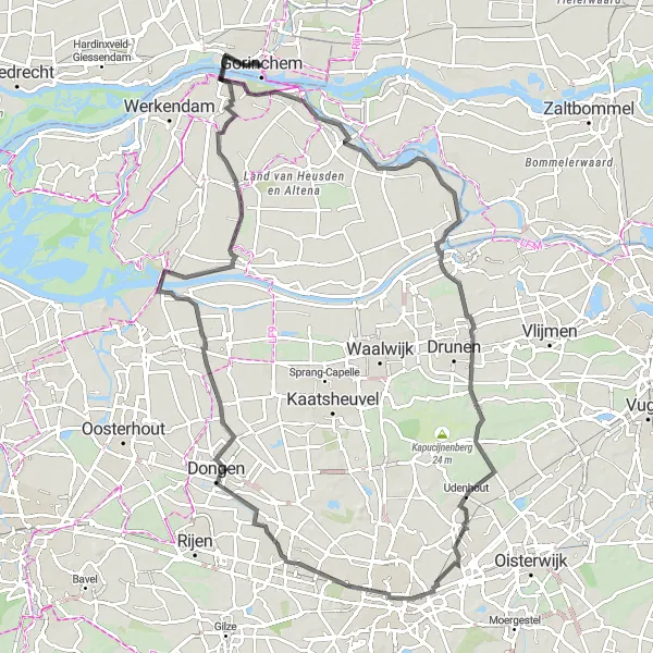 Miniatuurkaart van de fietsinspiratie "Ontdekkingstocht door de Betuwe" in Zuid-Holland, Netherlands. Gemaakt door de Tarmacs.app fietsrouteplanner