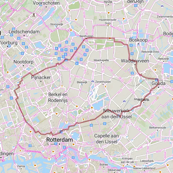 Map miniature of "Gravel Adventure" cycling inspiration in Zuid-Holland, Netherlands. Generated by Tarmacs.app cycling route planner