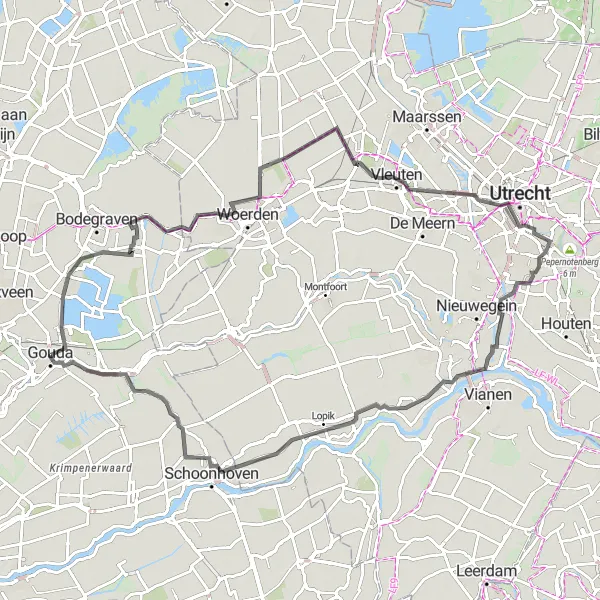 Map miniature of "Reeuwijk Loop" cycling inspiration in Zuid-Holland, Netherlands. Generated by Tarmacs.app cycling route planner