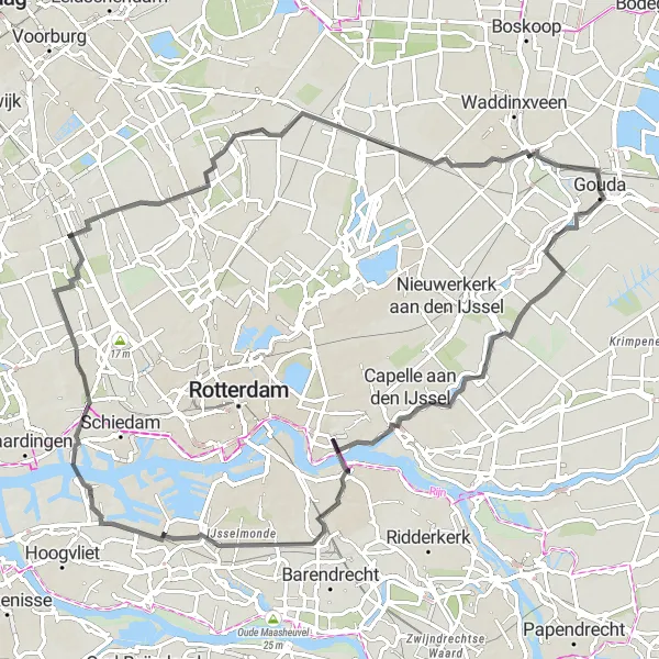 Map miniature of "Riverside Ride" cycling inspiration in Zuid-Holland, Netherlands. Generated by Tarmacs.app cycling route planner