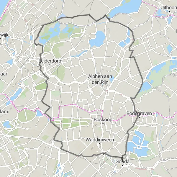 Miniatuurkaart van de fietsinspiratie "Langs de waterwegen van Zuid-Holland" in Zuid-Holland, Netherlands. Gemaakt door de Tarmacs.app fietsrouteplanner