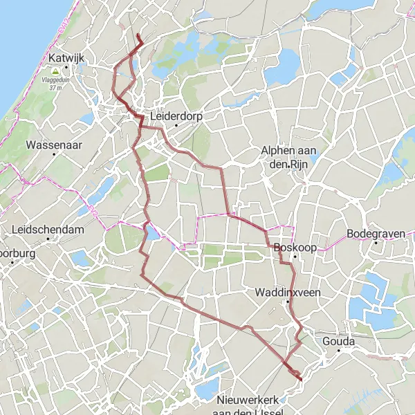 Miniatuurkaart van de fietsinspiratie "Gravelpad naar Zoeterwoude-Dorp en Hazerswoude-Dorp" in Zuid-Holland, Netherlands. Gemaakt door de Tarmacs.app fietsrouteplanner