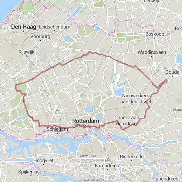 Map miniature of "The Gouderak Gravel Adventure" cycling inspiration in Zuid-Holland, Netherlands. Generated by Tarmacs.app cycling route planner