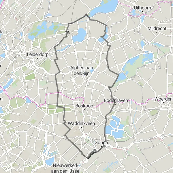 Miniatuurkaart van de fietsinspiratie "Koudekerk aan den Rijn naar Reeuwijk Route" in Zuid-Holland, Netherlands. Gemaakt door de Tarmacs.app fietsrouteplanner