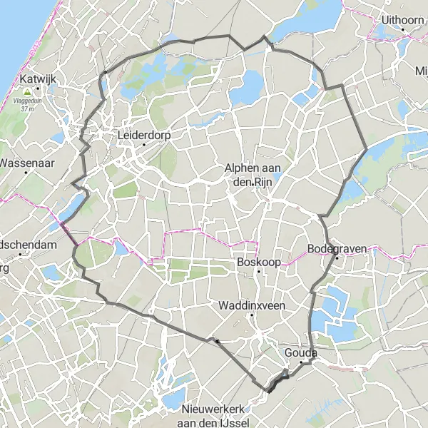Map miniature of "Zoetermeer to Moordrecht Circuit" cycling inspiration in Zuid-Holland, Netherlands. Generated by Tarmacs.app cycling route planner
