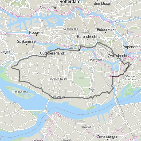Map miniature of "Zwijndrecht and Grote Kerkstoren Loop" cycling inspiration in Zuid-Holland, Netherlands. Generated by Tarmacs.app cycling route planner