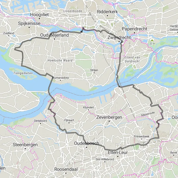 Map miniature of "The Historic Tour" cycling inspiration in Zuid-Holland, Netherlands. Generated by Tarmacs.app cycling route planner