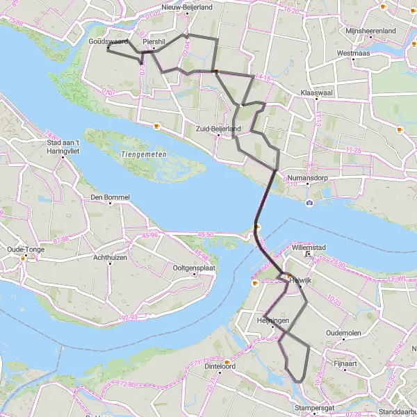 Map miniature of "The Waterfront Escape" cycling inspiration in Zuid-Holland, Netherlands. Generated by Tarmacs.app cycling route planner