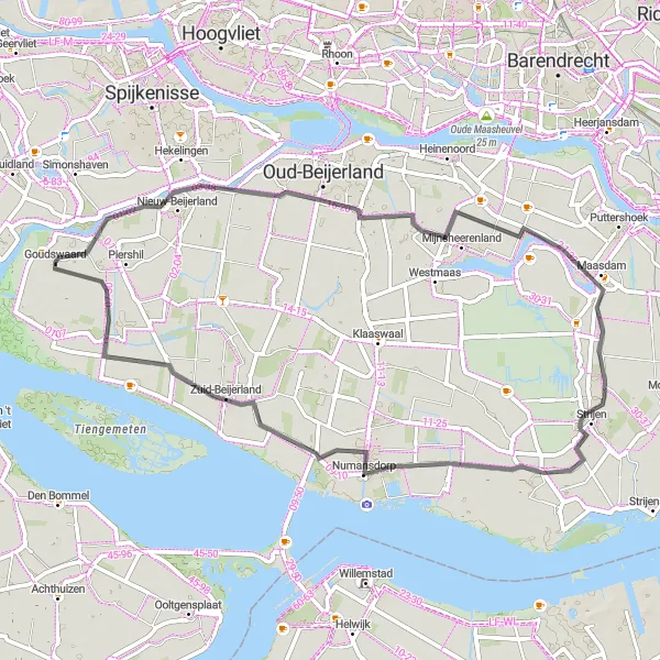 Map miniature of "The Riverside Ride" cycling inspiration in Zuid-Holland, Netherlands. Generated by Tarmacs.app cycling route planner