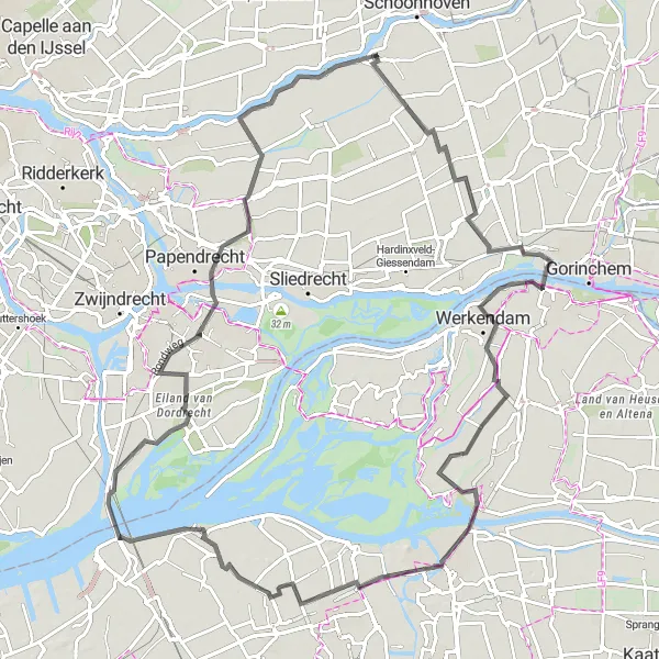 Map miniature of "The Diverse Countryside" cycling inspiration in Zuid-Holland, Netherlands. Generated by Tarmacs.app cycling route planner