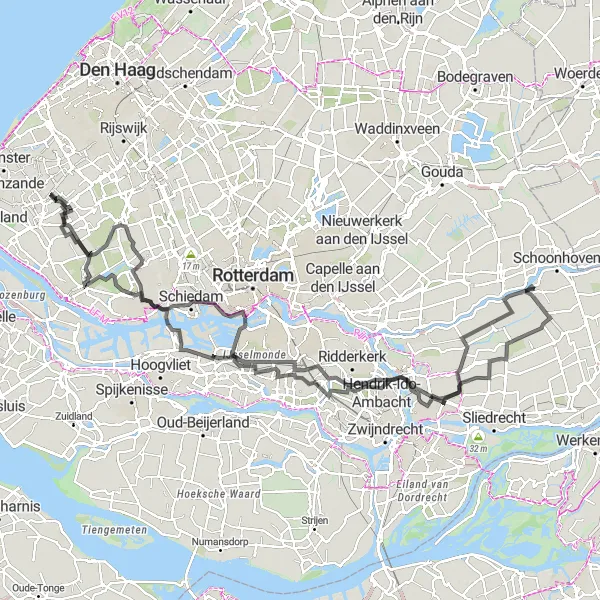 Map miniature of "The River Ride" cycling inspiration in Zuid-Holland, Netherlands. Generated by Tarmacs.app cycling route planner