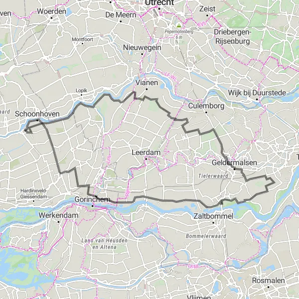 Miniatuurkaart van de fietsinspiratie "Rondje Groot-Ammers - Vogelkijkhut, Nieuwpoort, Zouweboezem" in Zuid-Holland, Netherlands. Gemaakt door de Tarmacs.app fietsrouteplanner