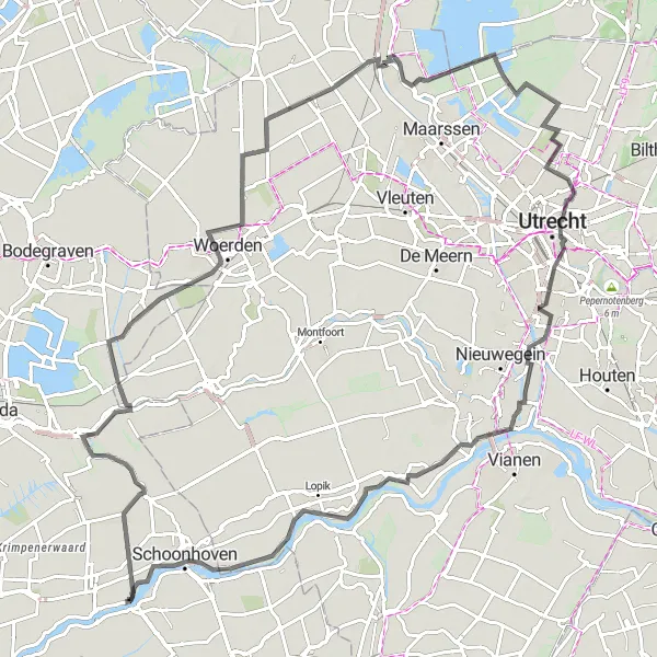 Miniatuurkaart van de fietsinspiratie "Natuurlijke schoonheid van Utrecht en omgeving" in Zuid-Holland, Netherlands. Gemaakt door de Tarmacs.app fietsrouteplanner