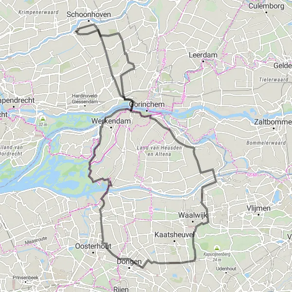 Miniatuurkaart van de fietsinspiratie "Ontspannen fietsroute via Vogelkijkhut en Werkendam" in Zuid-Holland, Netherlands. Gemaakt door de Tarmacs.app fietsrouteplanner