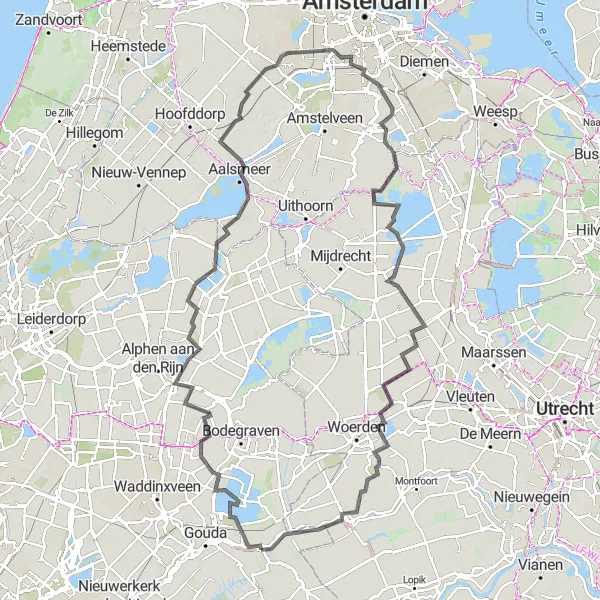Miniatuurkaart van de fietsinspiratie "Polders van Zuid-Holland en Noord-Holland route" in Zuid-Holland, Netherlands. Gemaakt door de Tarmacs.app fietsrouteplanner