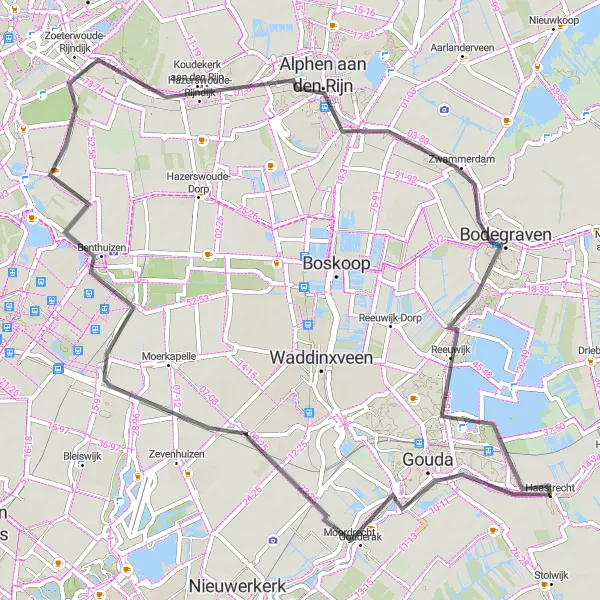 Miniatuurkaart van de fietsinspiratie "Fietsen door Gouda, Bodegraven en Reeuwijk" in Zuid-Holland, Netherlands. Gemaakt door de Tarmacs.app fietsrouteplanner