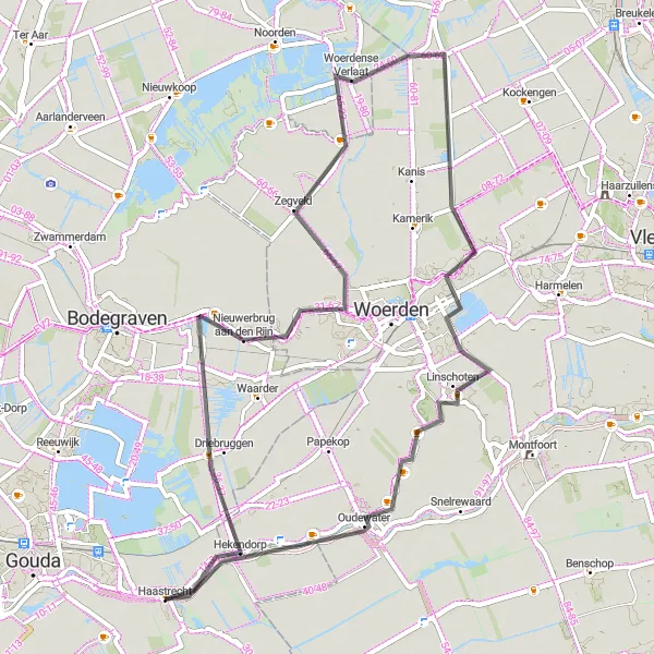 Map miniature of "Haastrecht and Woerdense Verlaat Ride" cycling inspiration in Zuid-Holland, Netherlands. Generated by Tarmacs.app cycling route planner