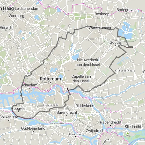 Map miniature of "Haastrecht and Berkenwoude Circuit" cycling inspiration in Zuid-Holland, Netherlands. Generated by Tarmacs.app cycling route planner