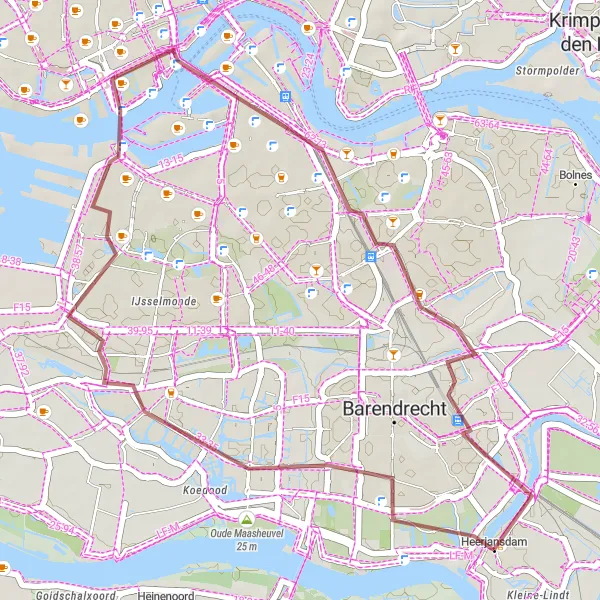 Map miniature of "Oude Maasheuvel Gravel Loop" cycling inspiration in Zuid-Holland, Netherlands. Generated by Tarmacs.app cycling route planner