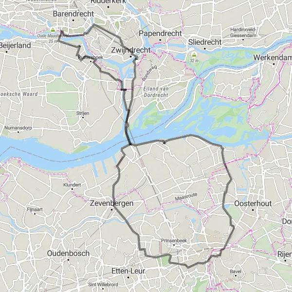 Map miniature of "The Historic Route" cycling inspiration in Zuid-Holland, Netherlands. Generated by Tarmacs.app cycling route planner